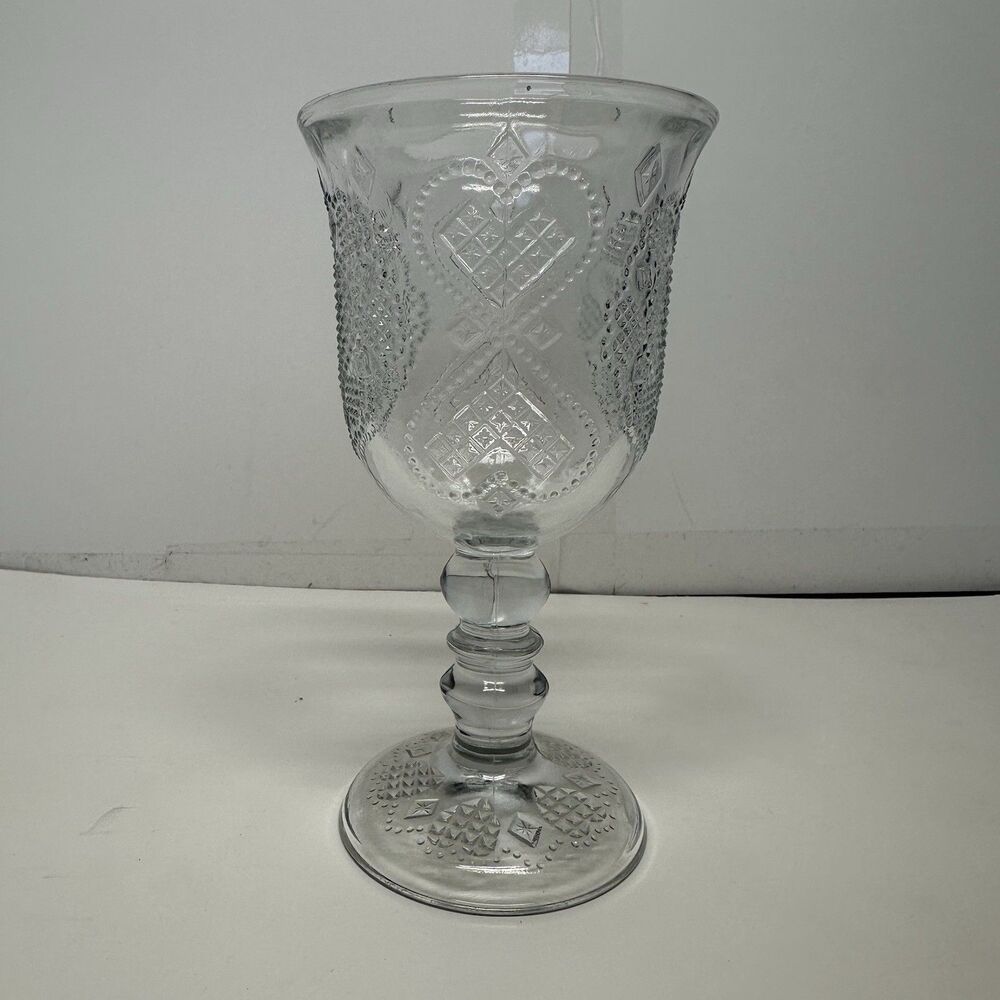 Vintage 1978 Avon Pressed Glass Goblet Heart Diamond Pattern Clear Wine Glass
